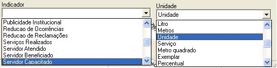 Selecionar um Indicador e a Unidade correspondente; Figura 34.