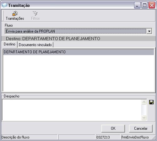 Figura 61. Tramitação 18. Selecionar o Fluxo, verificar o destino e pressionar <OK>.