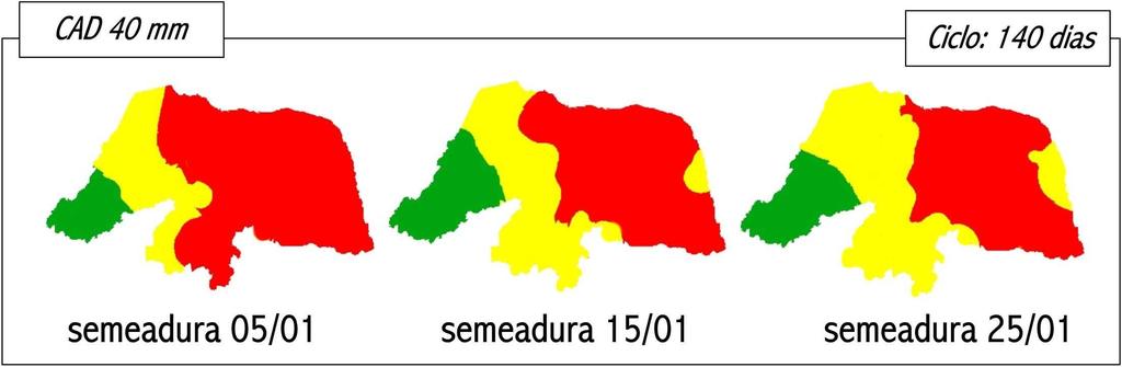 Figura 2. Mapas de risco climático para o algodão herbáceo no Estado do Rio Grande do Norte, com base nas características da CAD de 40mm. Figura 3.