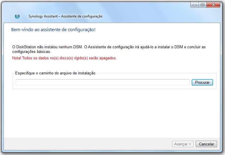 3 Clique em Procurar para localizar o arquivo de instalação DSM_[nome do modelo]_[número].pat na pasta DSM do disco de instalação.