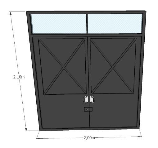 PORTA DE ABRIR 2,00x2,10m modelo sob encomenda MATERIAL: Ferro comum e Vidro laminado 8mm 03 PINTURA