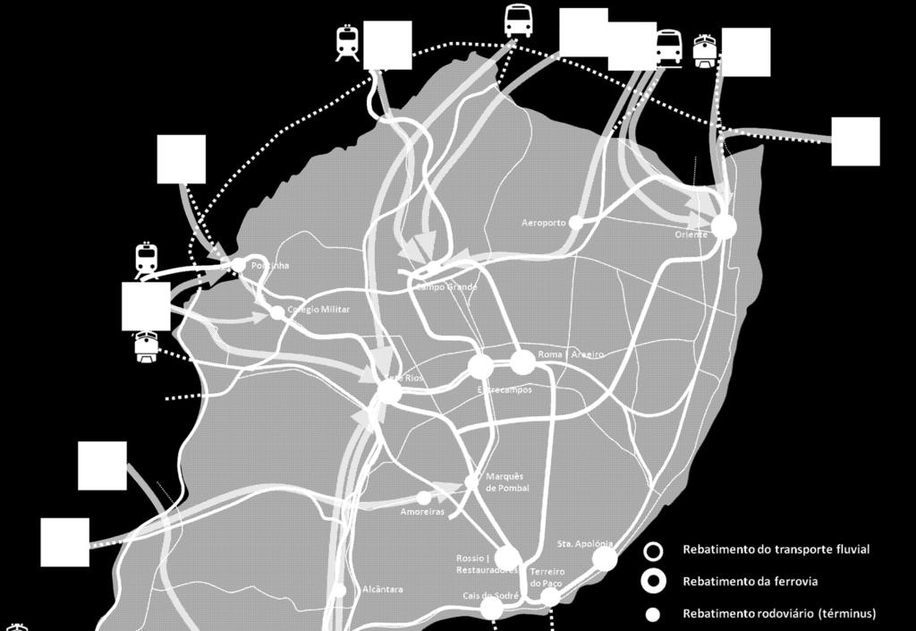 a partir dos concelhos limítrofes; - interfaces internos de média dimensão- de onde deverá ser possível alcançar qualquer ponto da