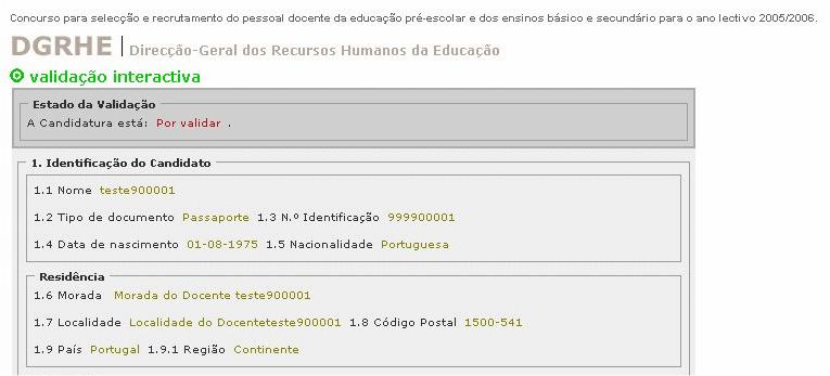 Ao seleccionar a candidatura para validar está disponível para a escola a possibilidade de impressão do resumo da candidatura