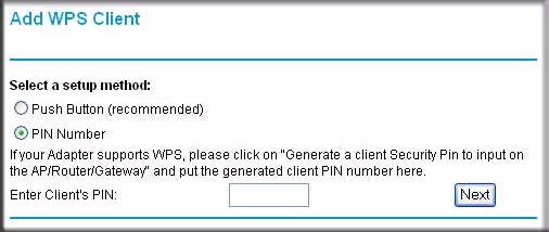 Em seguida, digite esse número PIN no campo Enter Client s PIN (Digitar PIN do cliente) fornecido no roteador e clique em Next (Avançar).