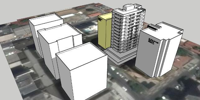 Elaborou-se maquete digital do edifício e do entorno, com o programa SketchUp, visando estudar a influência dos edifícios vizinhos no sombreamento do edifício em estudo, para os dois dias e horários