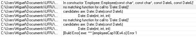 Employee::Employee (const char * const first, const char * const last, const Date &dateofbirth, const Date &dateofhire) { c Décimo Exemplo Usando Não inicializar os objetos-membro na lista de