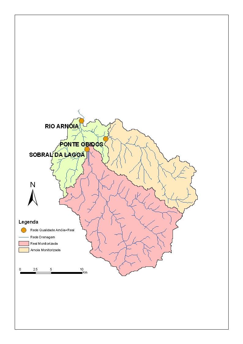 dos nutrientes produzidos na bacia. O conjunto das três estações de qualidade da bacia do Rio Arnóia e Real monitorizam praticamente a totalidade da bacia.