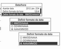 190 Introdução Tabela de informações para as Definições Idiomas (Languages) Data/hora Rodar o botão multifunção para chegar ao valor de configuração pretendido ou estado de funcionamento e depois