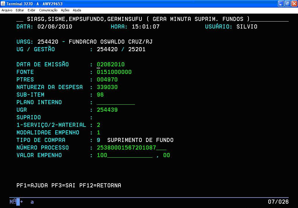 a) Sub-item: Conforme Plano de Contas, informar, sempre, o código 96 (pagamento antecipado); b) Plano interno: Não preencher, pois ainda não foi implementado na FIOCRUZ.