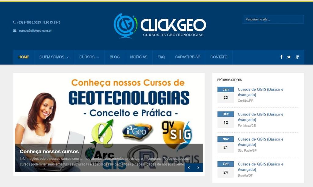 A ClickGeo tem como objetivo oferecer cursos, treinamentos e consultoria de qualidade para estudantes e profissionais da área de Geotecnologias, que tenham interesse