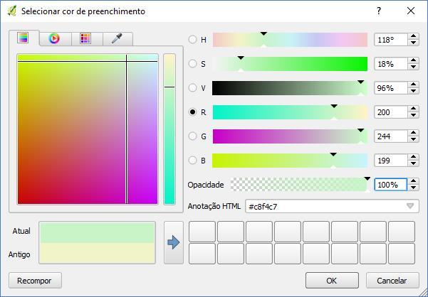 As cores utilizadas nos mapas no ambiente do QGIS podem ser definidas a partir do uso dos códigos RGB.