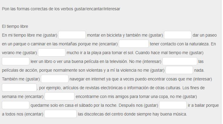 d)- gusta nuevo nada no le el la A restaurante gente e)- leer A mucho Natalia le gusta f)- la Nacho me mí no casa A nada gusta de g)- al A mucho extranjero les viajar padres gusta sus 02. 03. Hola!