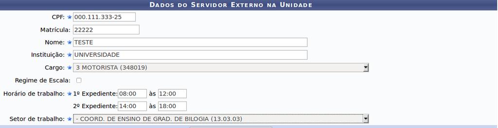 Selecione uma das opções de funcionários para cadastrar seus