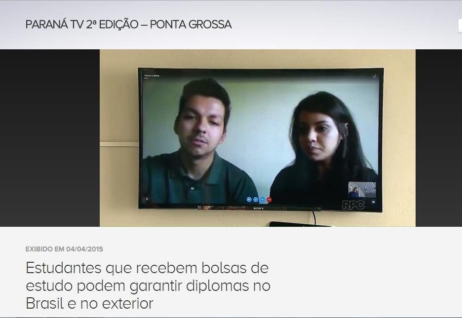 Utfpr na Mídia Paraná TV 2ª edição A Rpc TV entrevistou alunos do Câmpus Ponta Grossa da UTFPR sobre as novas oportunidades de Dupla Diplomação.