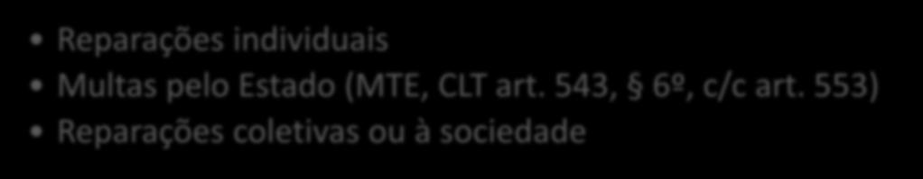 Invalidação do ato antissindical Desfazimento (anulação do ato, reintegração do trabalhador) Tutela inibitória Proibição de repetição do ato, sob pena de