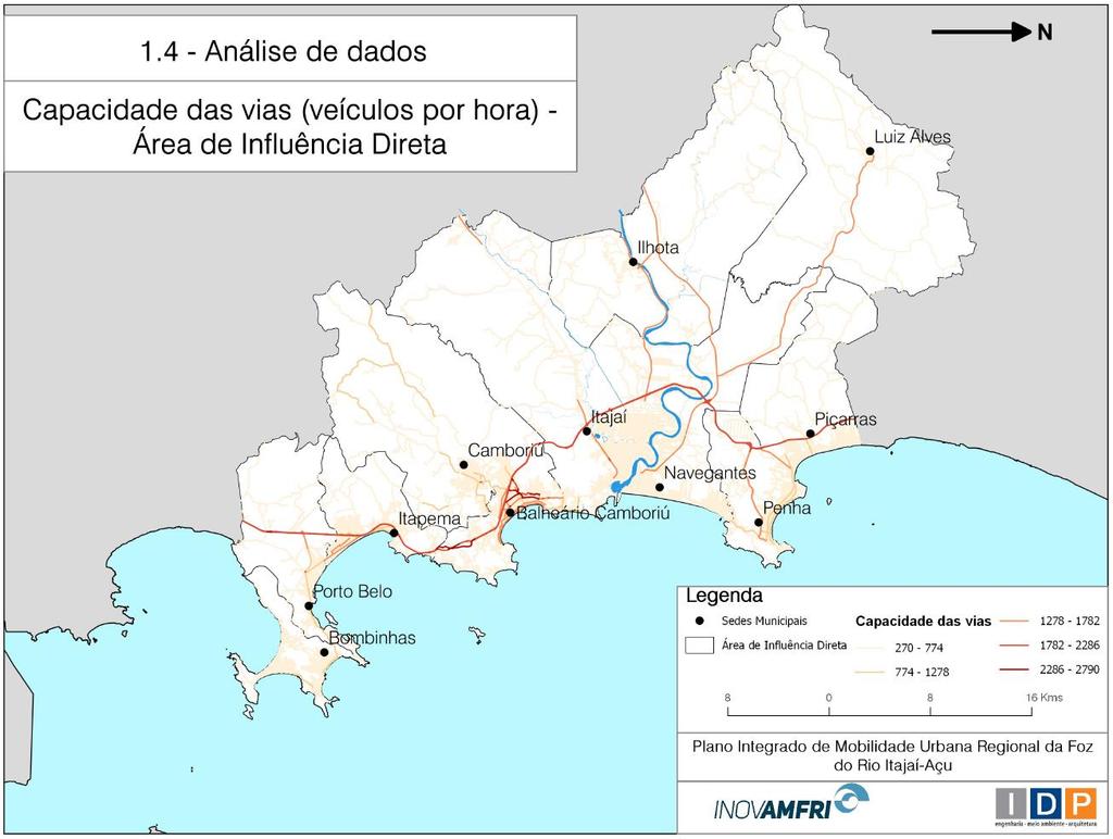 As classificadas com capacidade entre 1782 e 2286 veículos por hora foram a BR-101, suas marginais e algumas vias como por exemplo a 4ª Avenida e a Avenida dos Estados.