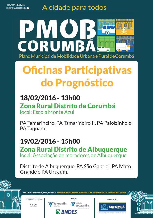 1.4 Oficinas Participativa do Prognóstico Entre os dias 17 e 20/02/2016 foram realizadas as Oficinas Participativas do Prognóstico do PMOB Corumbá.