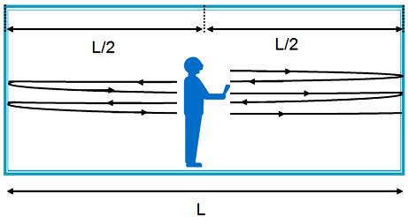 A Matemática da Reverberação Vamos supor que uma pessoa se encontra no centro de um ambiente (sala, quarto, etc.) de comprimento L e emite um som.