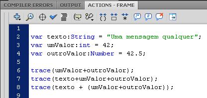 Variáveis em ActionScript 3 Podemos misturar variáveis no trace.