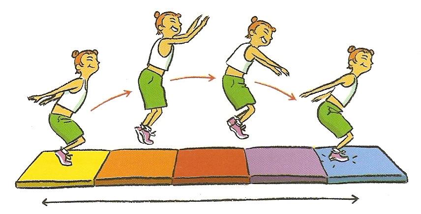 até à meta. Saltos laterais sobre um obstáculo a pés juntos.