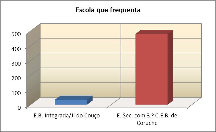 Maioritariamente os alunos, deste grupo, frequentam a Escola Secundária com 3.º C.E.B. de Coruche. Gráfico 24 Escola frequentada 4.5.