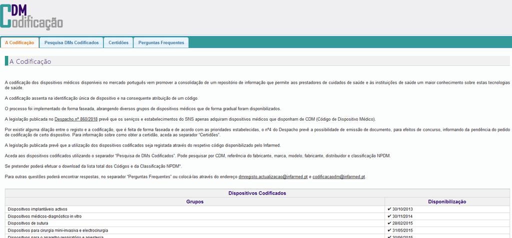 Website da Codificação http://extranet.infarmed.