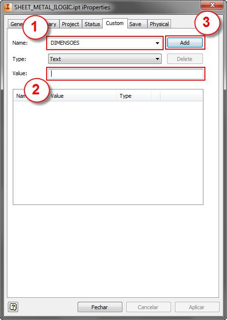 3. Na caixa de diálogos iproperties, acesse a aba Custom para criar uma propriedade customizada.