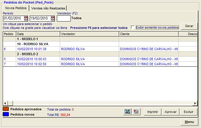 Selecione um período e se desejar, um vendedor específico. Clique em GERAR para que o sistema busque pelos pedidos.