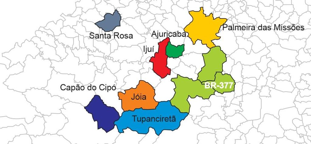 64 Figura 45: Localização das cidades da retirada de amostras no Estado Fonte: Autoria Própria Figura 46: Destaque na região com cidades da