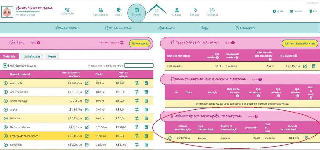 Ao finalizar, clique no X para sair desta janela. Você retornará à janela anterior, Nova Movimentação de Estoque para finalizar as informações desta compra.