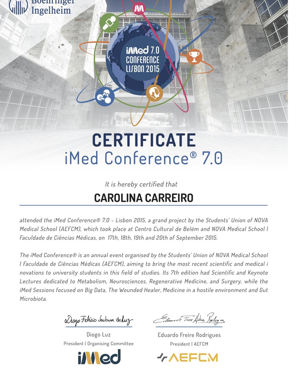 Anexo I Certificado de Participação no imed Conference 7.
