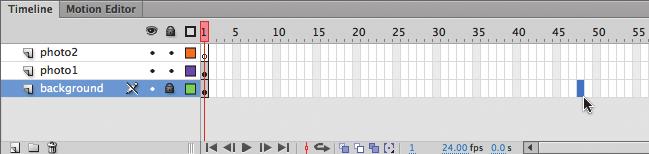 LIÇÃO 1 Conhecendo o Flash 31 Insira frames Por enquanto você tem uma foto de fundo e outra sobreposta no Stage, mas a duração da animação inteira é de apenas um frame (quadro).