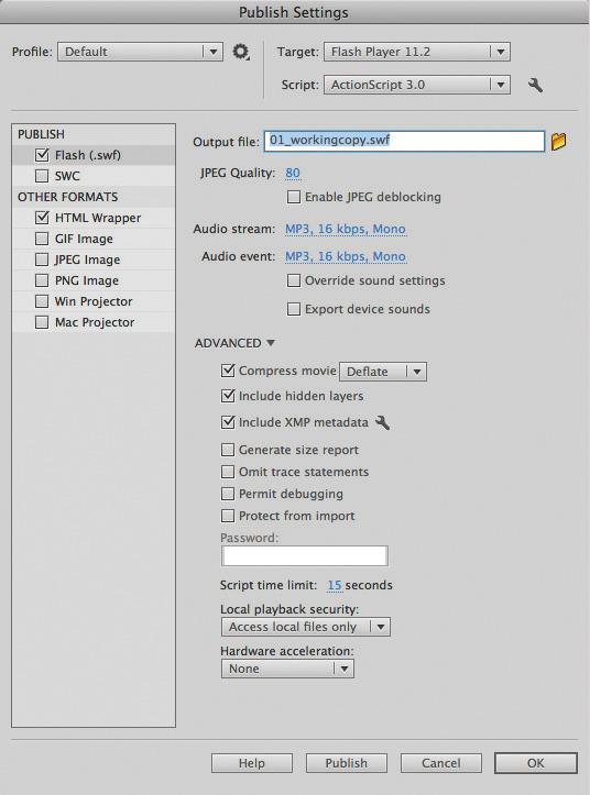 54 ADOBE FLASH PROFESSIONAL CS6 Classroom in a Book Publique seu filme Quando estiver pronto para compartilhar seu filme, publique-o pelo Flash.