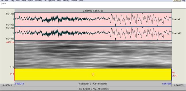 te (Bia-fem-Ita) Oscilograma e espectrograma da pronúncia