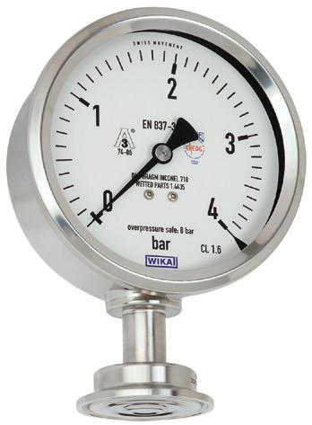 Medição mecânica de pressão Manômetro com diafragma faceado ao processo Para aplicações sanitárias Modelo PG43SA-S, DS 100 WIKA folha de dados PM 04.
