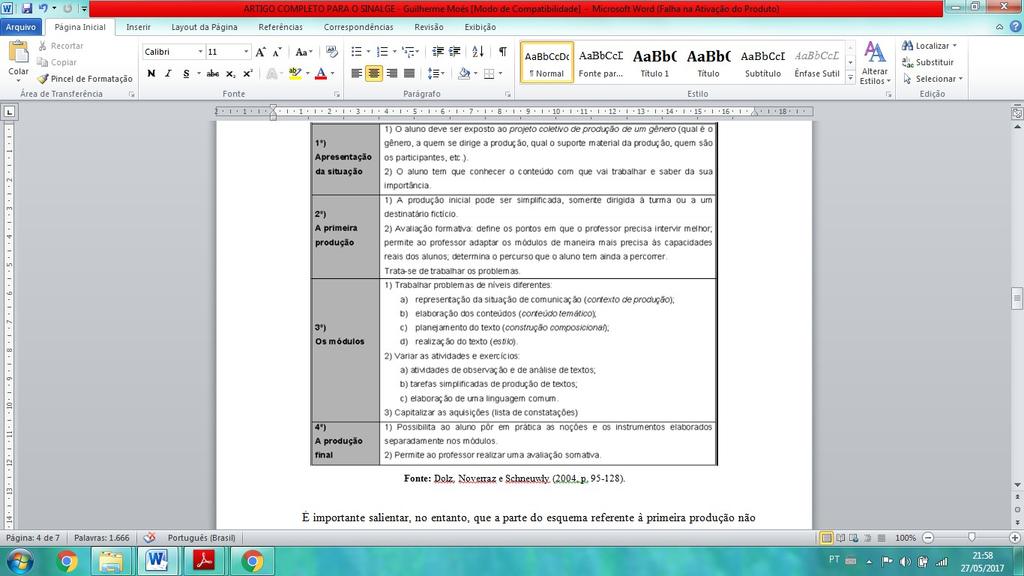 Figura 2: O procedimento sequência didática. Fonte: Dolz, Noverraz e Schneuwly (2004, p. 95-128).