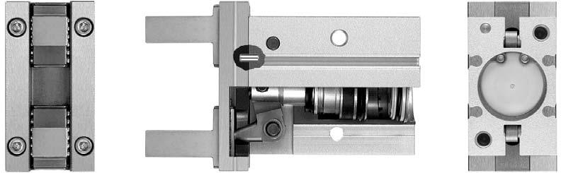 Guia linear integrada utilizada par Guia linear para evitar o deslizamento O deslocamento da guia é evitado mediante cavilhas de posicionamento. Repetitividade: ±.