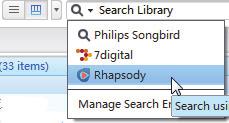 Reproduzir on-line Adicionar ao Philips Songbird Para transferir músicas do Rhapsody para o Philips Songbird, adicione as músicas a uma lista de reprodução no Philips Songbird (consulte 'Criar listas