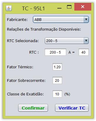 80 Figura 4.16 - Tela de Configuração do TC 95L1. Fonte: Elaborado pelo autor. Na tela de configuração do TC o usuário pode selecionar a Relação de Transformação do Transformador de Corrente (RTC).