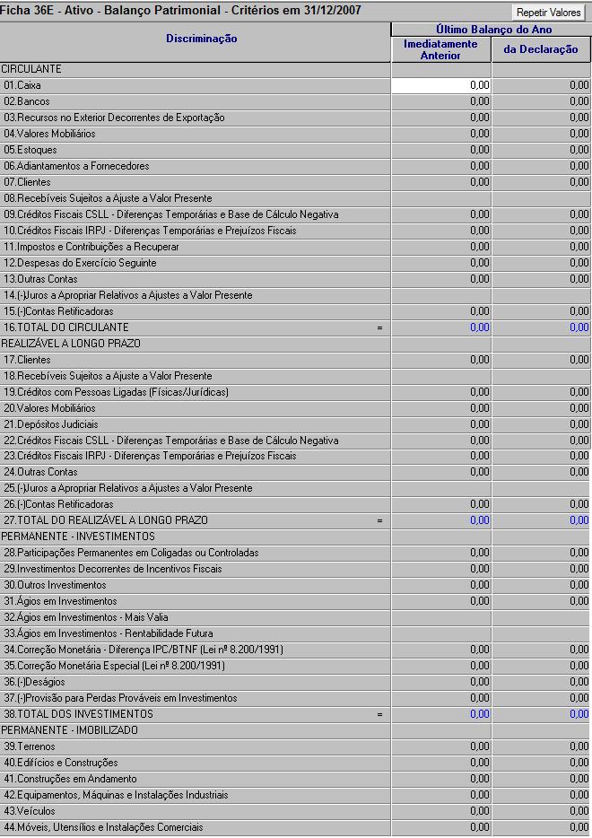 Ficha 36E Ativo Balanço