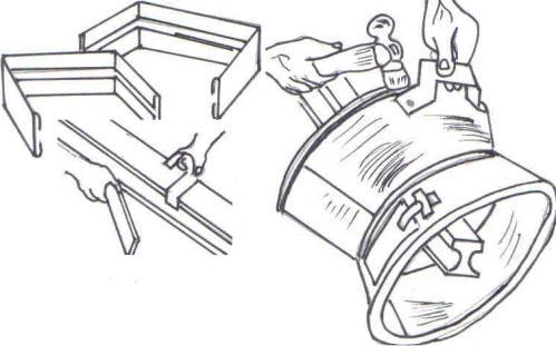 10. Colocação das pecas de suporte: Com a peça de fixação de suportes, já cortada, dobrada e fixada na peça de suporte, faz-se a sua rebitagem no corpo do fogão. 11.