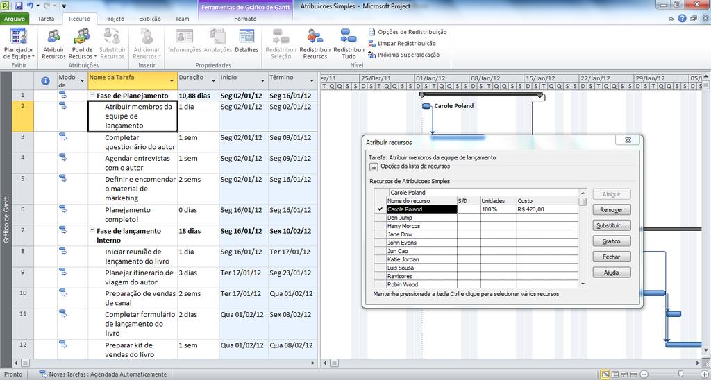 Atribuindo recursos de trabalho às tarefas 1.