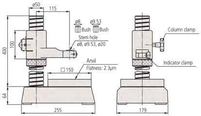 150 50 275 Haste ø do furo ø 3/8" ø 9,53 mm (ø 8 mm c/casquilho) ø 3/8" /