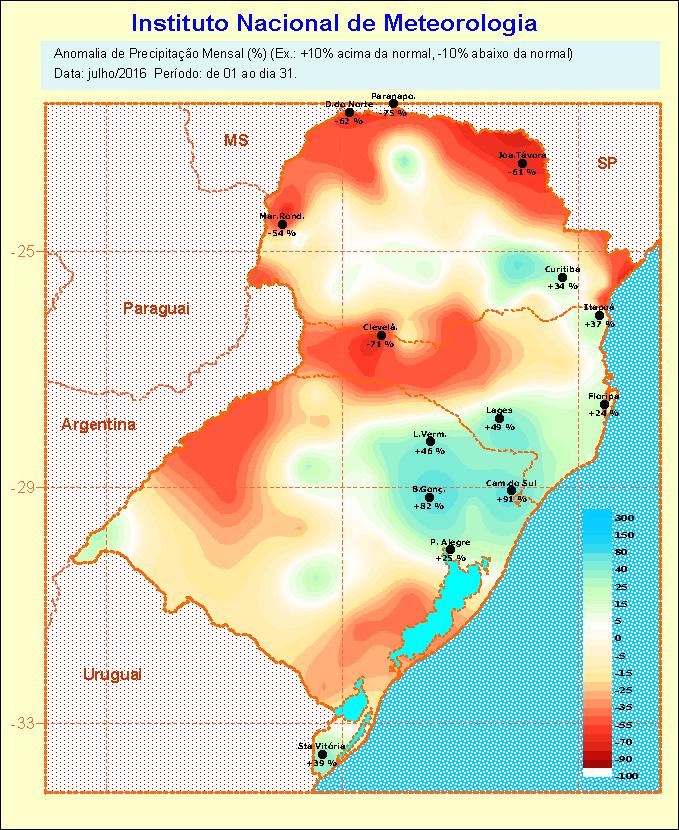 padrão climatológico no nordeste, abaixo do padrão no noroeste e sudeste do Estado e dentro do padrão nas demais áreas.