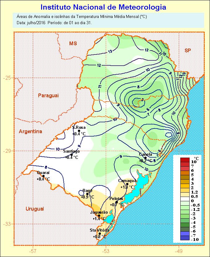 Figura 2. Temperatura Mínima, Temperatura Máxima e anomalias (julho/2016).