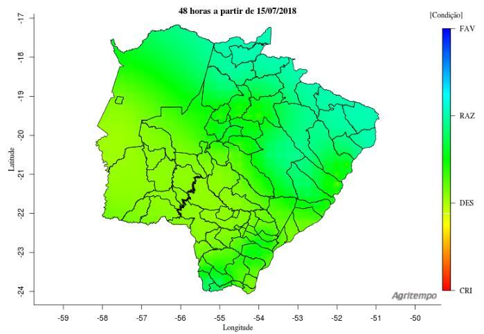 Condições para Colheita De acordo com o modelo Agritempo (Sistema de Monitoramento Agro Meteorológico), nas regiões representadas pela coloração verde (Figura 01), em um