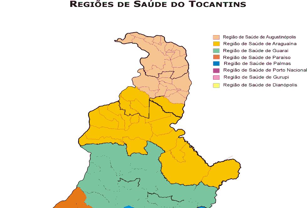 1.3 REGIÕES DE SAÚDE E TERRITÓRIOS INDÍGENAS Os 11 municípios do Tocantins com população indígena estão localizados em 6 regiões de saúde do Estado.