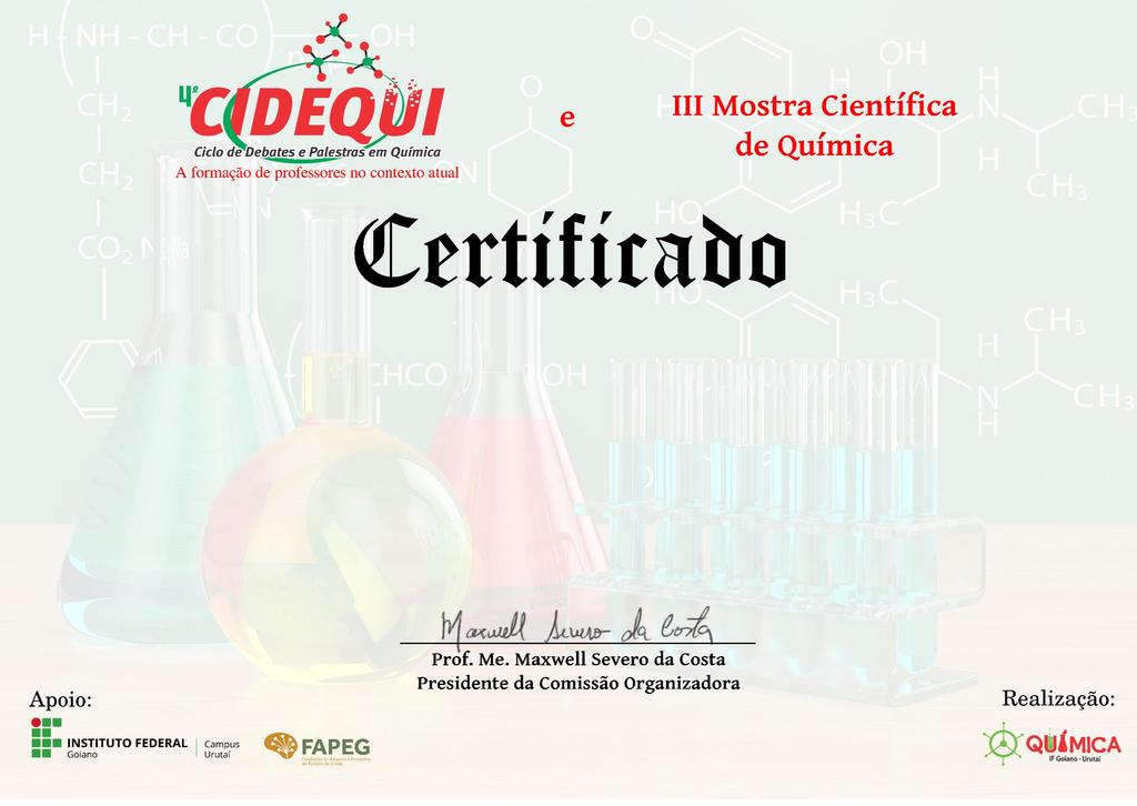 Certifico que o trabalho intitulado EXPERIMENTAÇÃO EM QUÍMICA: UMA ALTERNATIVA PARA O ABANDONO E EVASÃO ESCOLAR de autoria de Loiany Gonçalves Costa, Geisiany Soares da Costa Cota, Paulo Sérgio Souza