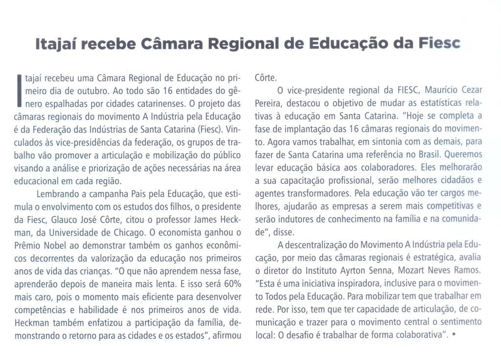 Título: Itajaí recebe Câmara Regional de Educação da FIESC - Data: 20/10/2015 -