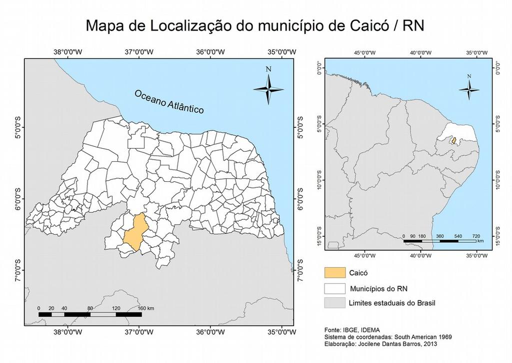 Figura 1: Mapa de localização do município de Caicó-RN. Fonte: Jocilene Dantas Barros, 2015.